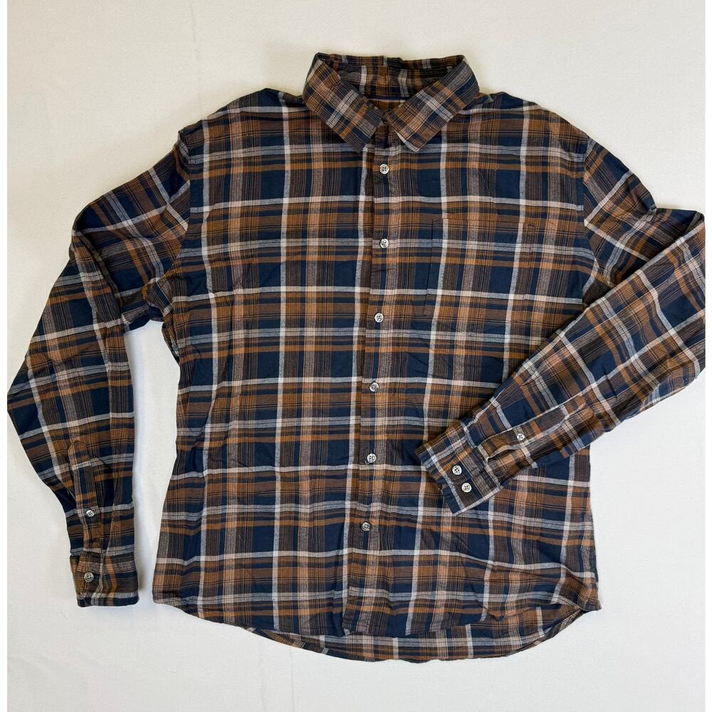 APT.9 Slim Fit Brown & Navy Plaid Button-Down Shirt – Size XL
